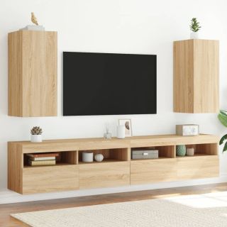 teleri seinakapid LED-tuledega 2 tk, Sonoma tamm, 30,5x35x70 cm