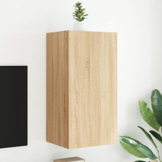 Настенный шкаф для телевизора со светодиодной подсветкой, дуб Сонома, 40,5 x 35 x 80 см