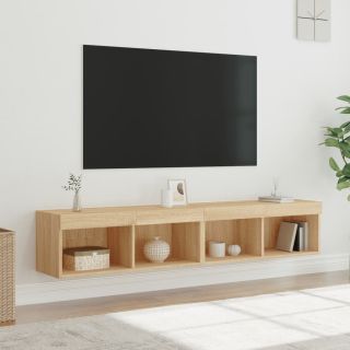 Тумбы под ТВ со светодиодной подсветкой, 2 шт., дуб Сонома, 80 x 30 x 30 см