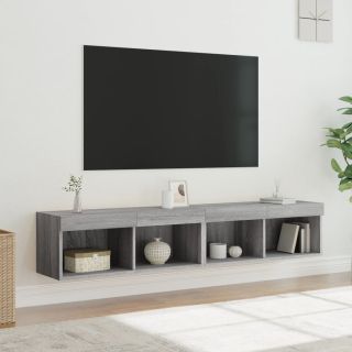 Тумбы под ТВ с LED-подсветкой 2 шт, серый дуб Сонома, 80x30x30 см