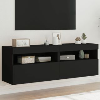 teleri seinakapid LED-tuledega 2 tk, must, 60 x 30 x 40 cm