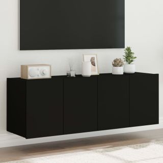 Настенные тумбы под ТВ со светодиодной подсветкой 2 шт., черные, 60 x 35 x 41 см
