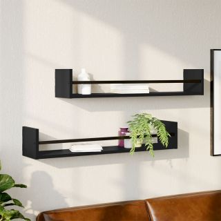 Настенные полки из 2 частей с планками, черные, 80 x 16 x 14 см