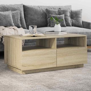 Журнальный столик со светодиодной подсветкой, дуб Сонома, 90x49x40 см