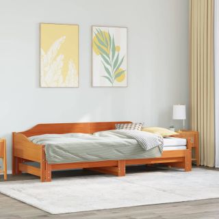 päevavoodi väljatõmmatava osaga, vahapruun, 80x200cm, männipuit