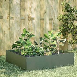 kõrgendatud aia taimelava oliiviroheline 100x100x25 cm teras