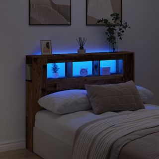 Изголовье кровати со светодиодами, старое дерево 140x18,5x103,5 см, техническое дерево