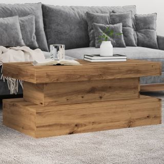 kohvilaud LED-tuledega, käsitöötamm, 90x50x40 cm