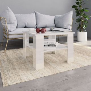 журнальный столик, глянцевый, белый, 60 x 60 x 42 см, искусственное дерево