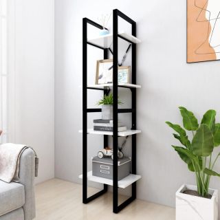 Книжная полка 4-х ярусная, белая, 40x30x140 см, искусственное дерево