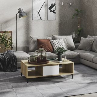 журнальный столик, белый и дуб Сонома, 103,5x60x35 см, искусственное дерево