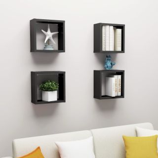 Кубические настенные полки, 4 шт, черные, 30 x 15 x 30 см