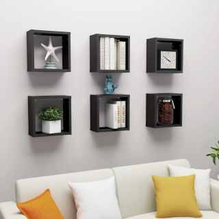 Полки настенные кубические 6 шт., черные, 30 x 15 x 30 см