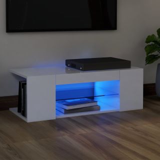 Тумба под телевизор со светодиодной подсветкой, глянцевая, белая, 90 x 39 x 30 см