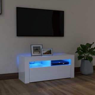 Тумба под телевизор со светодиодной подсветкой, глянцевая белая, 90 x 35 x 40 см