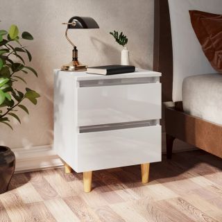 прикроватные тумбочки сосновые ножки 2 шт., глянцевые белые, 40x35x50 см
