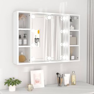 зеркальный шкаф со светодиодами, белый, 76x15x55 см