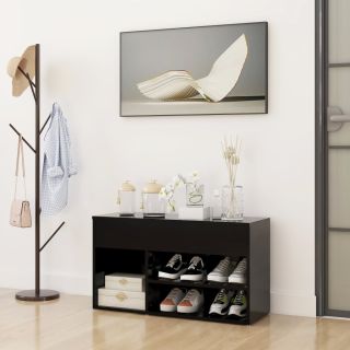 Скамейка для обуви, черная, 80 x 30 x 45 см, искусственное дерево