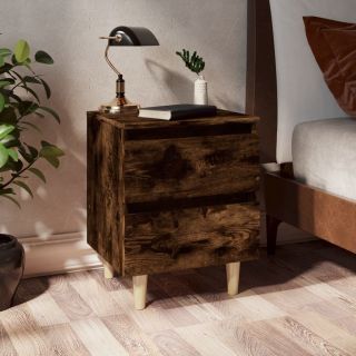 Тумбочки прикроватные, деревянные ножки, 2 шт, дымчатый дуб, 40x35x50 см