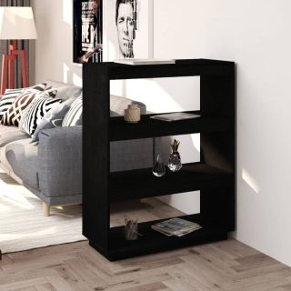 книжная полка/разделитель комнаты, черный, 80x35x103 см, массив сосны