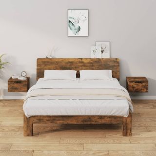 прикроватные тумбочки настенные 2 шт., копченый дуб, 34x30x20см