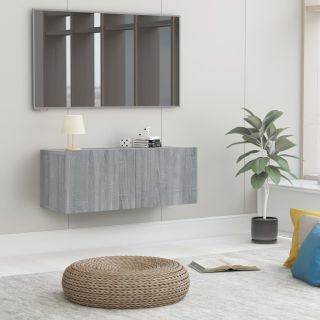 Тумба под ТВ, серый дуб Сонома, 80 x 30 x 30 см, искусственное дерево