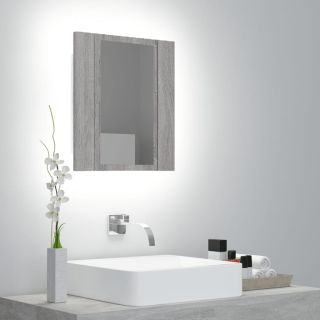Зеркальный шкаф со светодиодной подсветкой, цвет Sonoma серый, 40x12x45 см, искусственное дерево