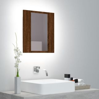 Зеркальный шкаф со светодиодной подсветкой, коричневый дуб, 40x12x45 см, искусственное дерево