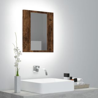 Зеркальный шкаф со светодиодной подсветкой, дымчатый дуб, 40x12x45 см, искусственное дерево