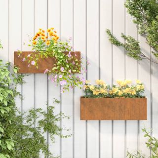 seina taimekastid 2 tk, roostes, Corteni teras, 53x10x17 cm