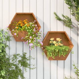 seina taimekastid 2 tk, rooste, Corten teras, 46x10x40 cm
