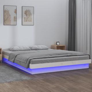 LED-voodiraam, valge, 135 x 190 cm, männipuit