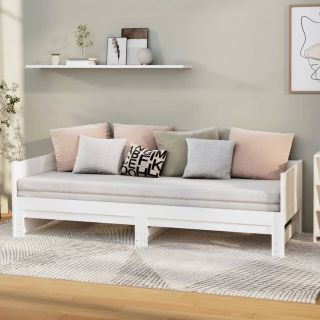 väljatõmmatav päevavoodi, valge, männipuit, 2 x (80-200) cm
