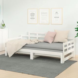 väljatõmmatav päevavoodi, valge, männipuit, 2 x (80-200) cm