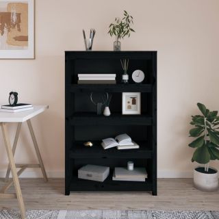 книжный шкаф, черный, 80 x 35 x 126 см, массив сосны