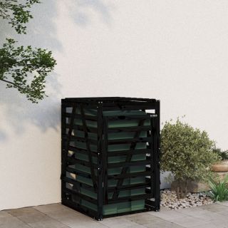 ratastega prügikasti kuur, must, 84 x 90 x 128,5 cm, männipuit
