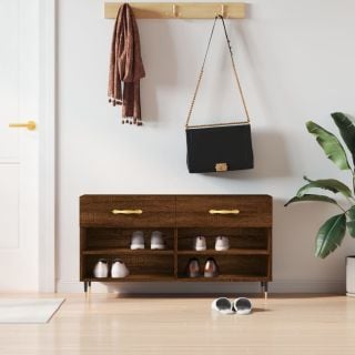 Скамейка для обуви, коричневый дуб, 102 x 35 x 55 см, искусственное дерево