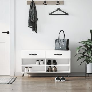 jalatsipink, kõrgläikega valge, 102 x 35 x 55 cm, tehispuit