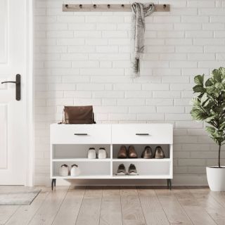Скамейка для обуви, белая, 102 x 35 x 55 см, искусственное дерево