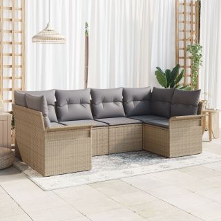 6 Tükki Aiamööbli Komplekt Padjadega Beež Poly Rattan