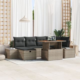7-osaline aia söögilaud padjadega hall polü rattan akatsia