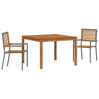 3-osaline Aed Dining Set Hall Polü Rattan Akaatsiapuit,Virnastatavad Aia Toolid Padjadega 2 tk Hall Polü Rattan