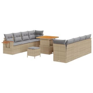11-osaline aialdiivanikomplekt padjadega beež polürotang acacia,3-osaline aiadining komplekt padjadega beež polürotang acacia