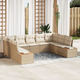 9-osaline Ai Sofa Komplekt koos Padjadega Beež Polürotang Acacia
