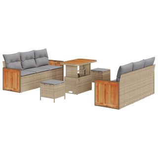 9-osaline Aia Diivanikomplekt Pehmendustega Beeži Polü Rattan ja Akatsiaga,2-person Aia Diivan Pehmendustega Beeži Polü Rattan,3-osaline Aia Söömise Komplekt Pehmendustega Beeži Polü Rattan ja Akatsiaga