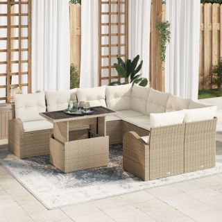 9-osaline aiadiivanite komplekt patjadega Beež Polü Rattan,2-kohaline aiadiivan hoidiku ja patjadega Beež Polü Rattan