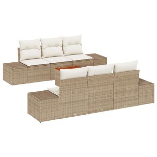 7-osaline aia diivanikomplekt koos padjadega Beež Polü Rattan Acacia