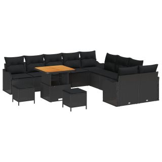 13-osaline Aed Sohva Komplekt koos Padjadega Must Polü Rattan Akaatsia,2-ise Aed Sohva Salvestusega & Padjad Must Polü Rattan,3-osaline Aed Söögilaudade Komplekt koos Padjadega Must Polü Rattan Akaatsia