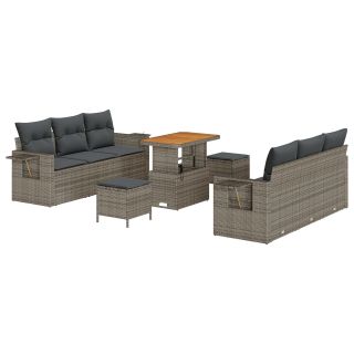 9-osaline aia diivan komplekt padjadega Hall Polü Rattan Acacia,3-osaline aia söögikomplekt padjadega Hall Polü Rattan Acacia