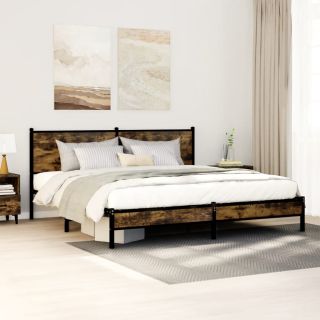 metallist voodiraam ilma madratsita suitsutatud tamm 160x200 cm